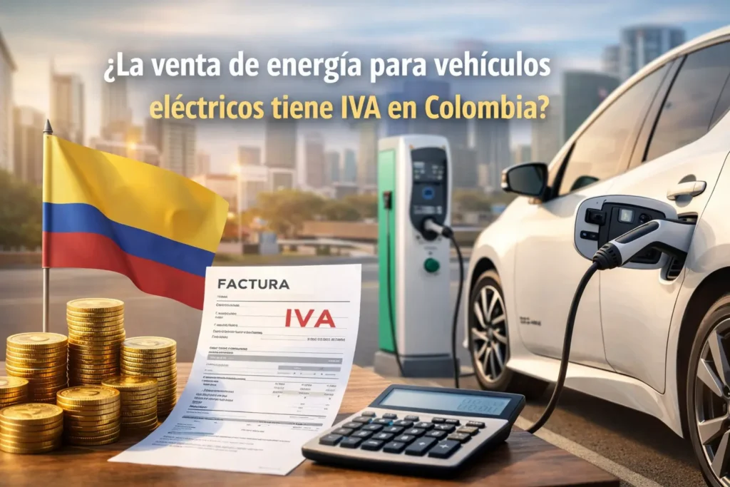 Venta de energía para vehículos eléctricos en Colombia con estación de carga, factura con IVA y elementos financieros