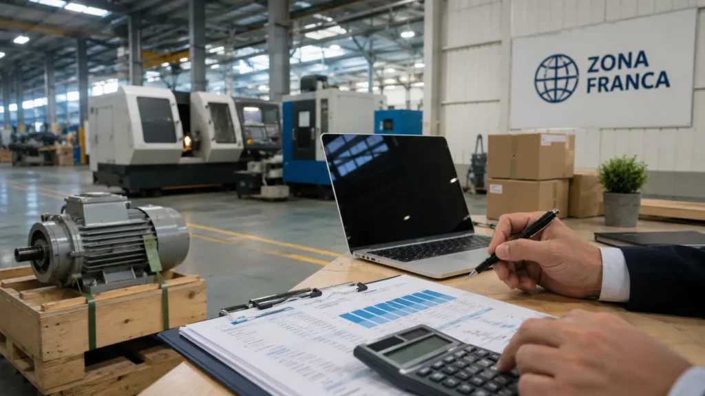 Venta de maquinaria industrial por empresa de apoyo en zona franca con análisis tributario sobre la aplicación del IVA en Colombia.