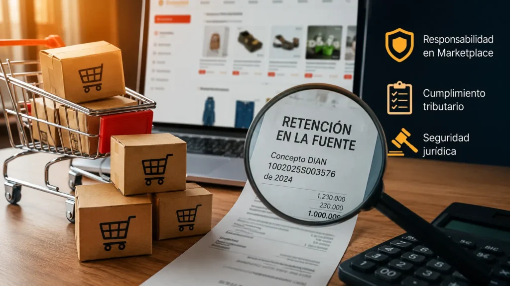 Análisis de la retención en la fuente en comercio electrónico y la responsabilidad de plataformas Marketplace según la DIAN.
